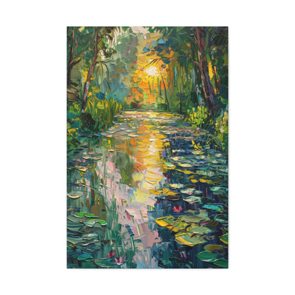 Pond in a Forest - Claude Monet Style Digital Print Canvas Gallery Wraps