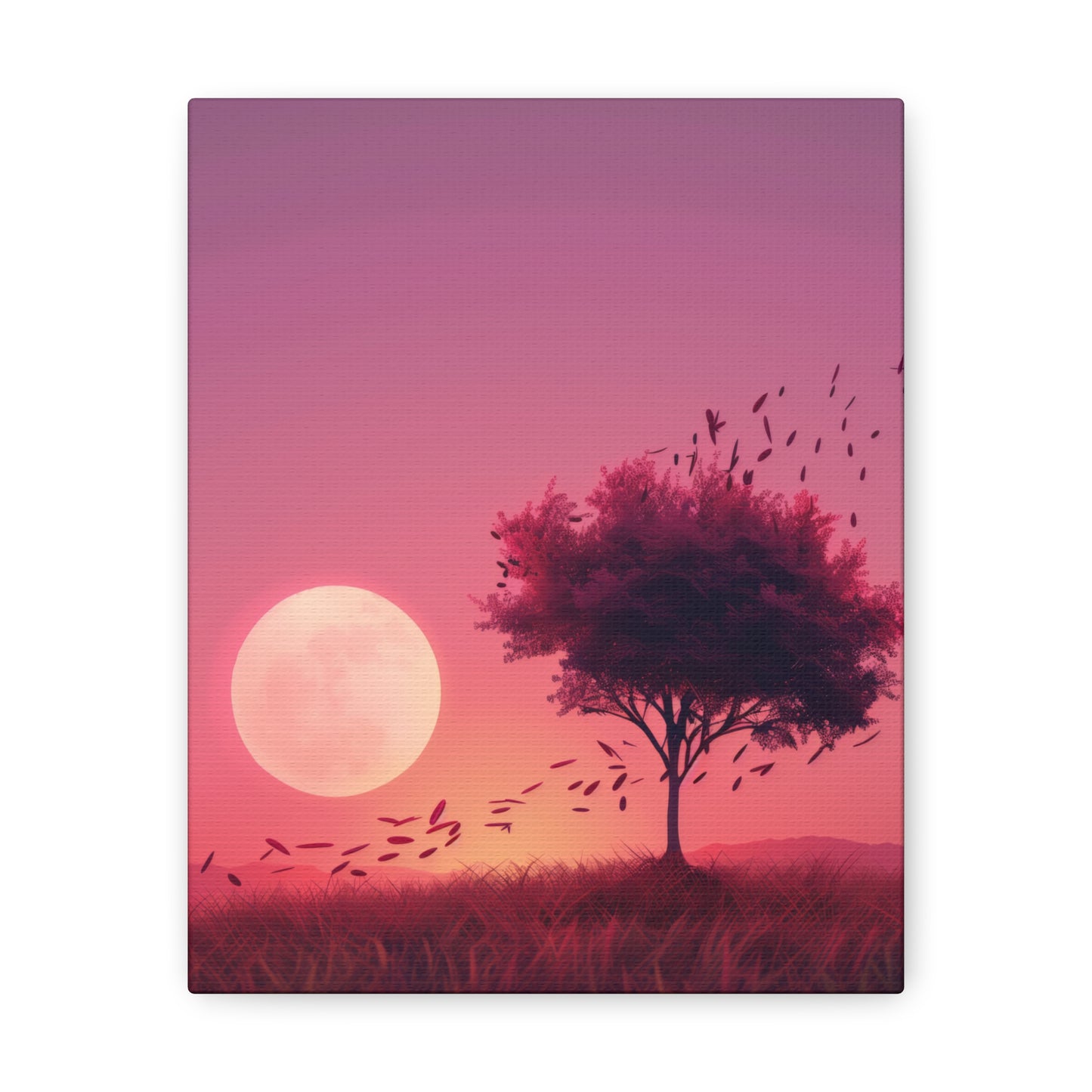 Tree in a Purple Sunset Digital Illustration Canvas Gallery Wraps