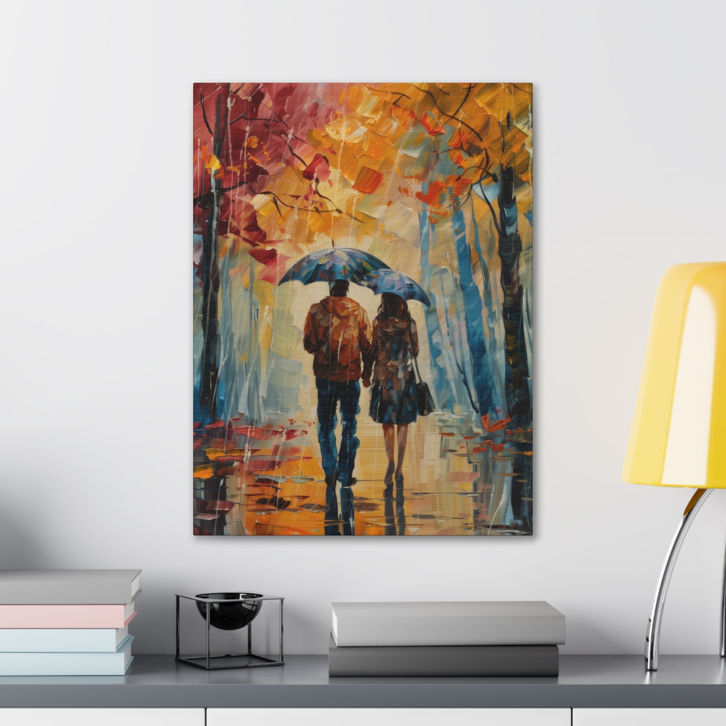 couple walking on the street with umbrella - Leonid Afremov Style Digital Print Canvas Gallery Wraps