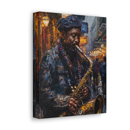 Man Playing Horn on the Street - Rembrandt Style Digital Oil Painting Canvas Gallery Wraps