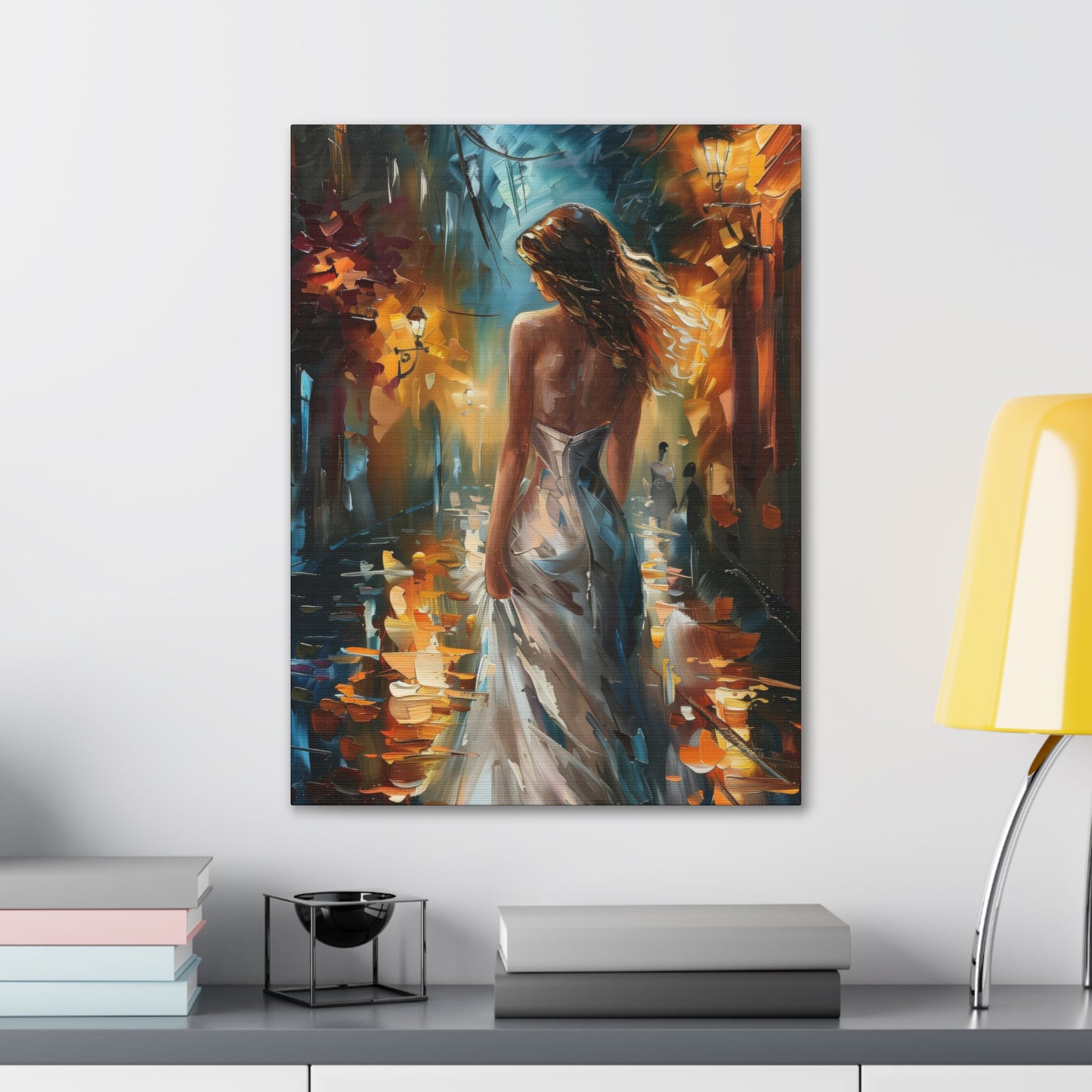 bride walking in street - Leonid Afremov Style Digital Print Canvas Gallery Wraps