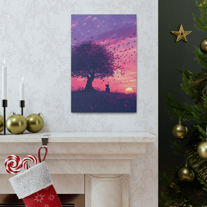 Tree in a Purple Sunset Digital Illustration Canvas Gallery Wraps