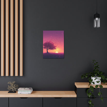 Tree in a Purple Sunset Digital Illustration Canvas Gallery Wraps