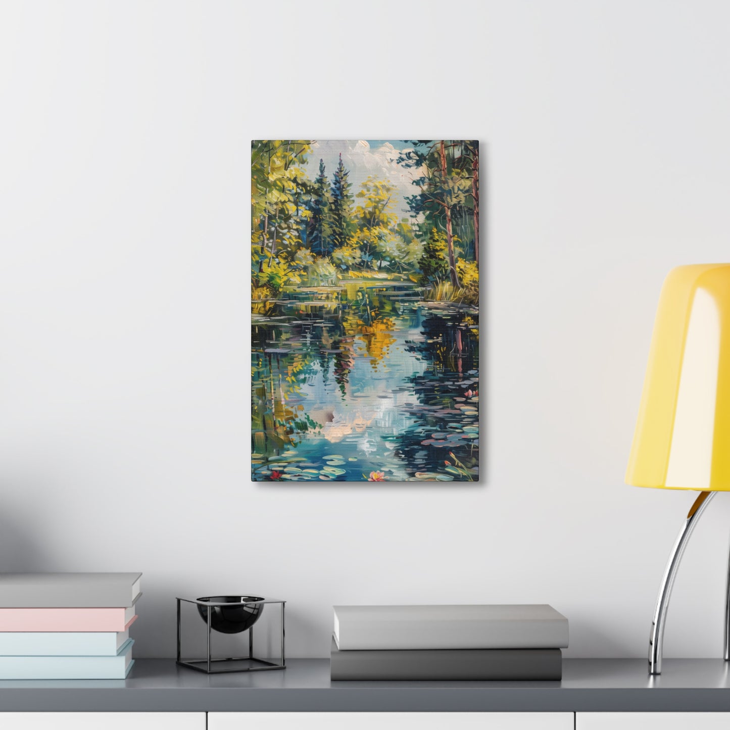 Pond in a Forest - Claude Monet Style Digital Print Canvas Gallery Wraps