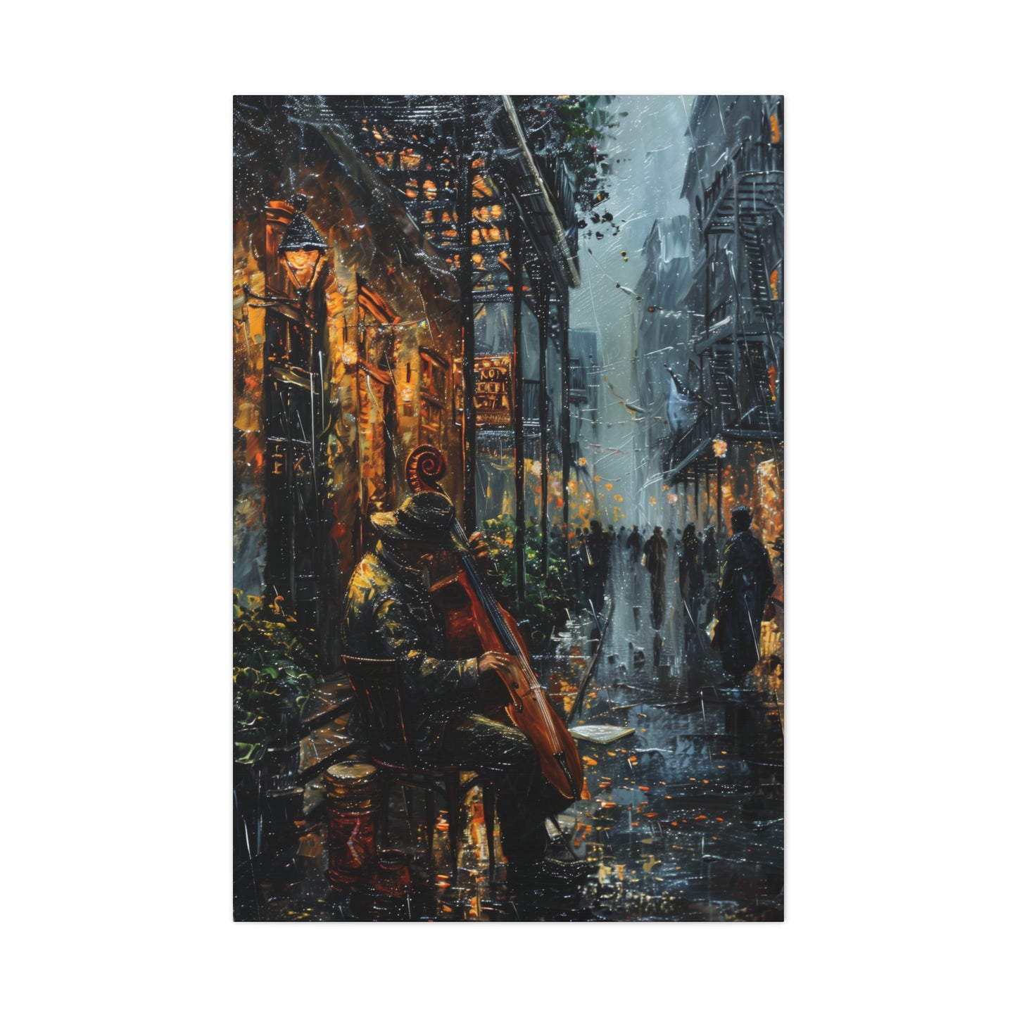 Street Harpist - Rembrandt Style Digital Oil Painting Canvas Gallery Wraps