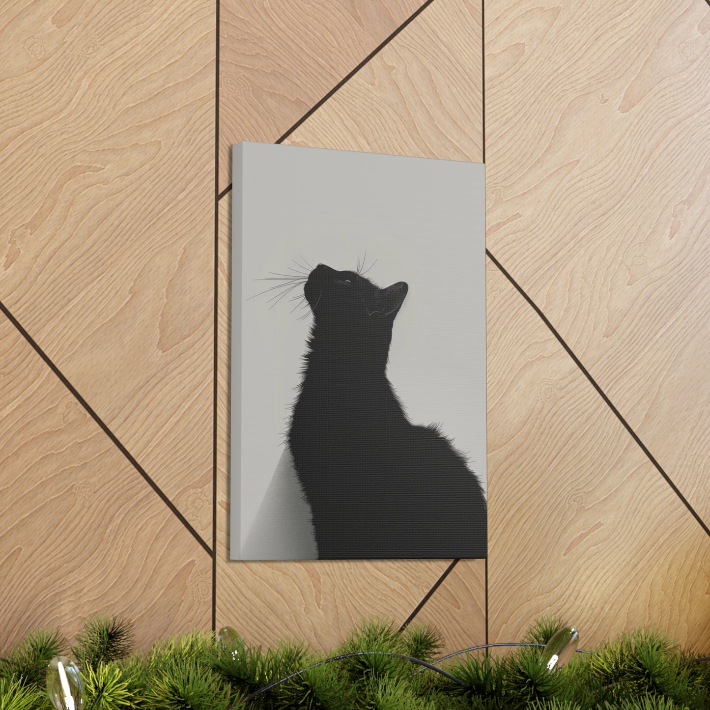 Black Cat Looking Up Digital Illustration Canvas Gallery Wraps