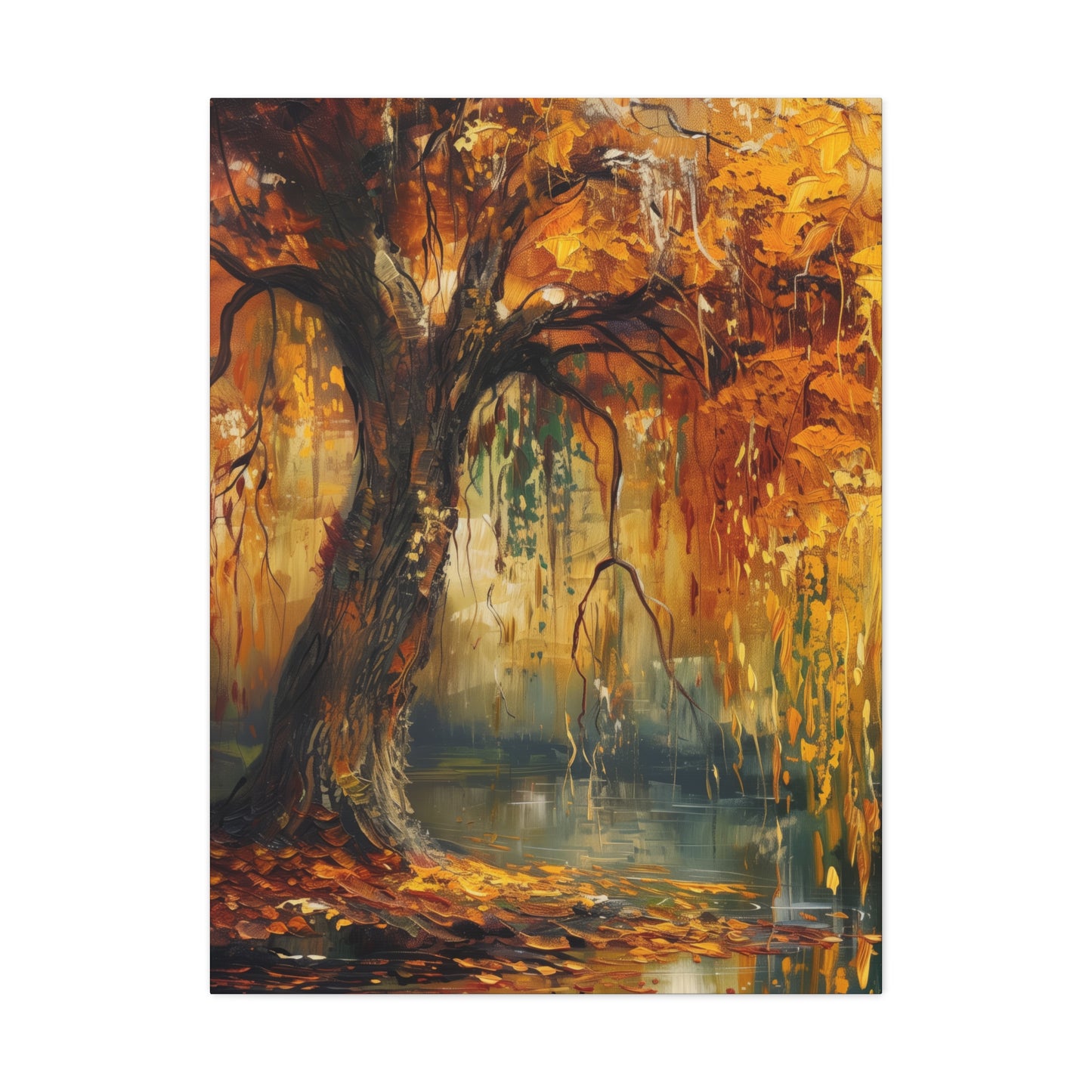 Golden Weeping Willow Tree - Oil Painting Inspired by Leonid Afremov Digital Canvas Gallery Wraps