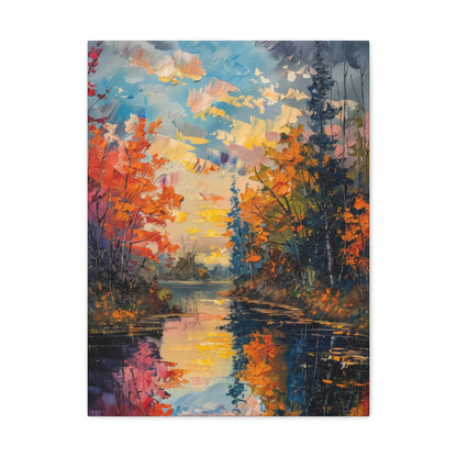 Pond in a Autumn Forest - Claude Monet Style Digital Print Canvas Gallery Wraps