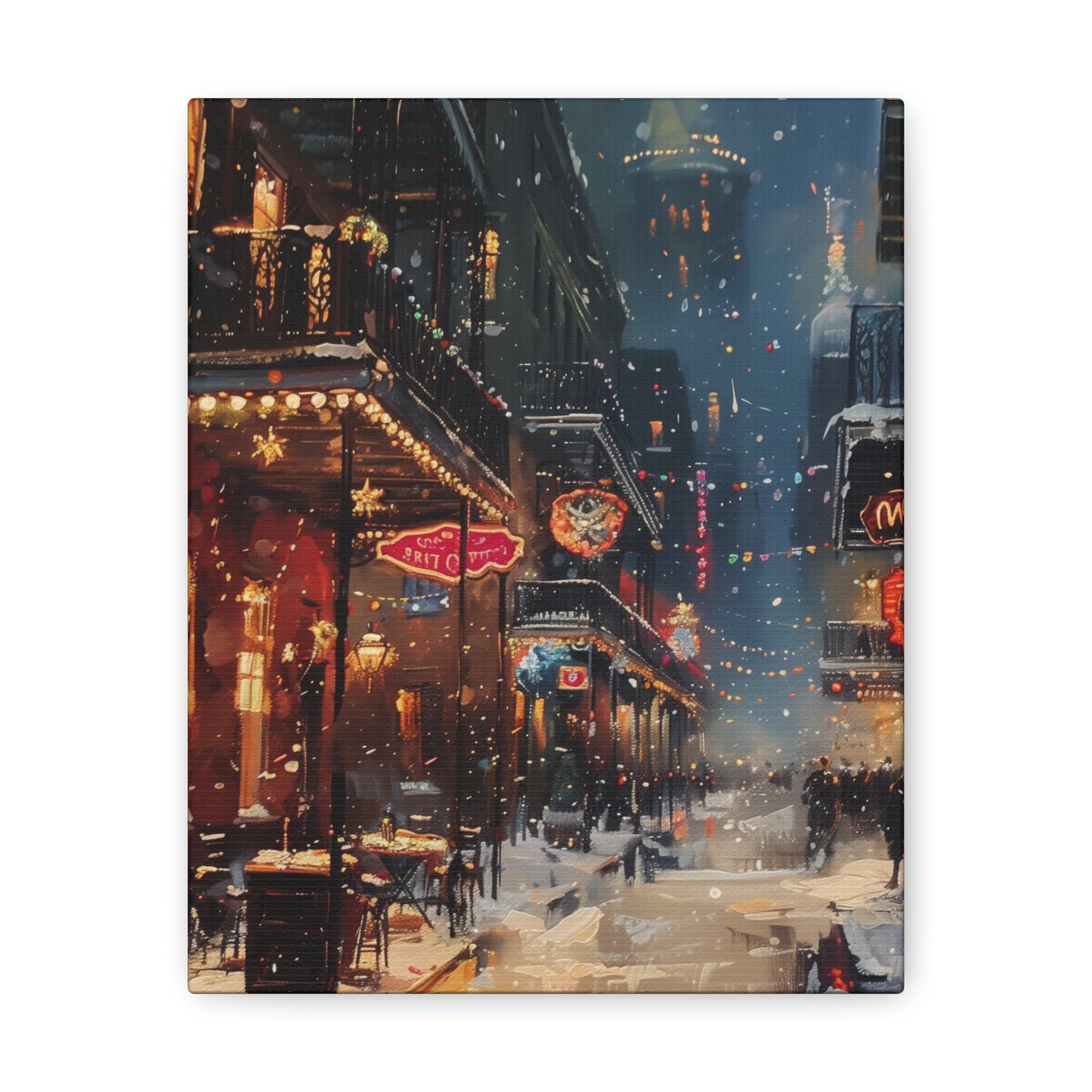 Christmas Time Downtown Street Corner - Rembrandt Style Digital Oil Painting Canvas Gallery Wraps