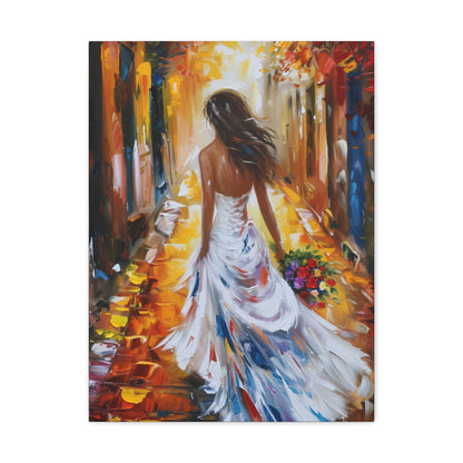 bride walking in the street - Leonid Afremov Style Digital Print Canvas Gallery Wraps