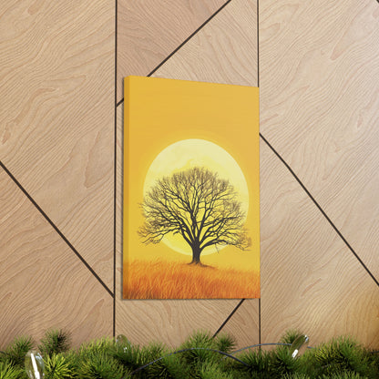 A Leafless Tree in a Golden Evening Digital illustration Canvas Gallery Wraps