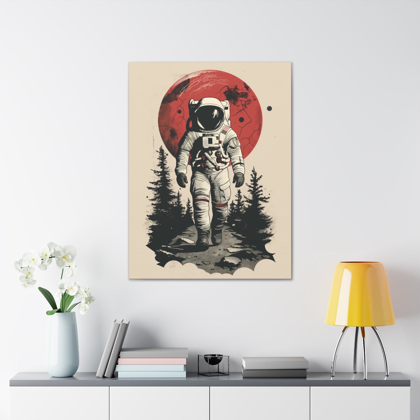 Cosmic Journey: Astronaut Walking  - Digital Illustration Canvas Gallery Wrap