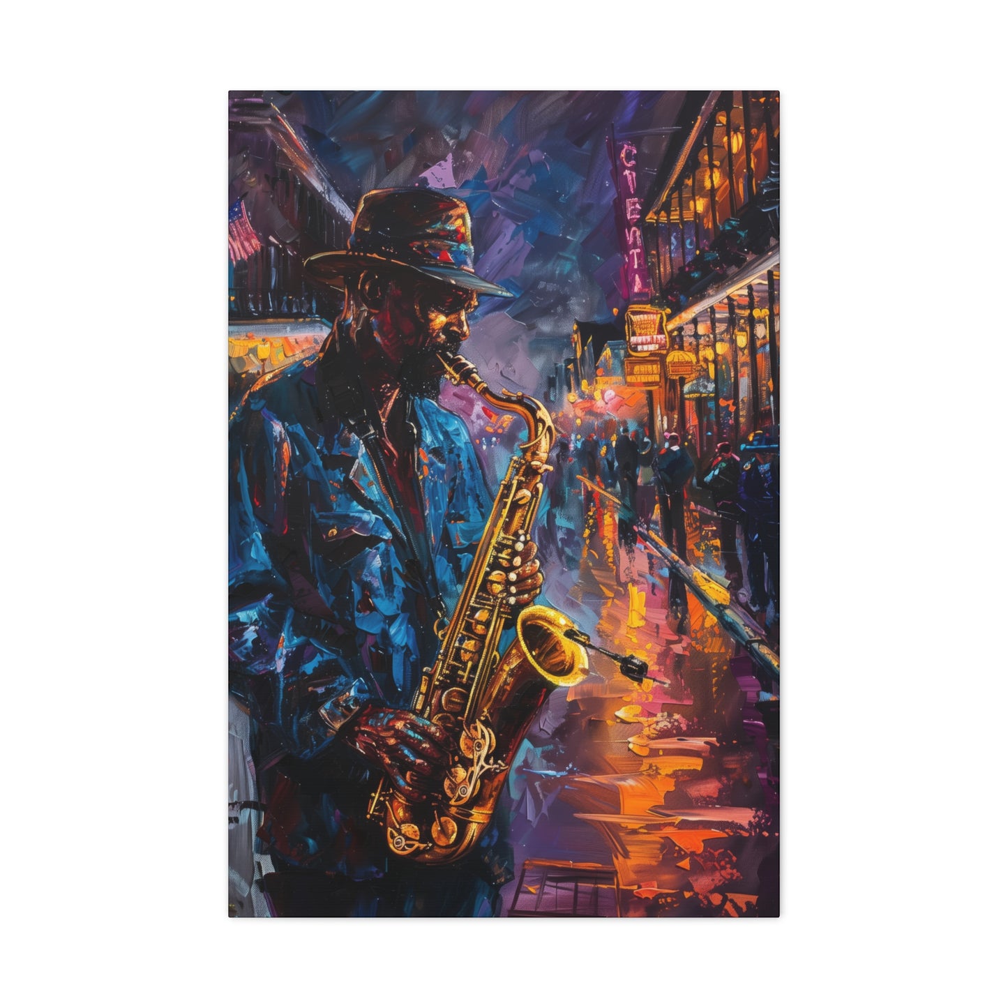 Man Playing Horn on the Street - Rembrandt Style Digital Oil Painting Canvas Gallery Wraps