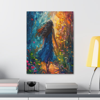 girl walking through trees Digital Oil Painting Print Canvas Gallery Wraps