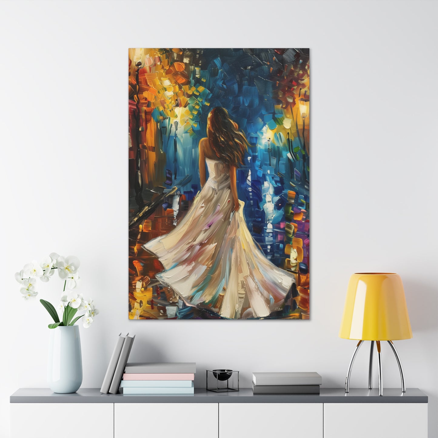 bride walking in the streets - Leonid Afremov Style Digital Print Canvas Gallery Wraps