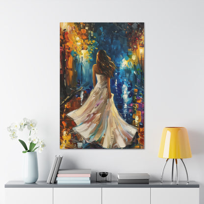 bride walking in the streets - Leonid Afremov Style Digital Print Canvas Gallery Wraps