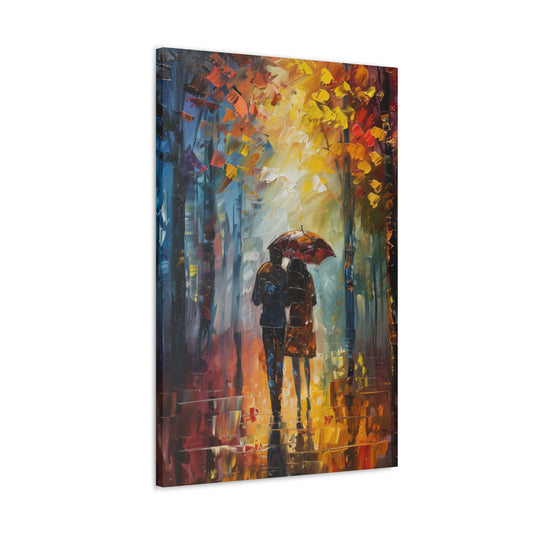 Couple Walking in the Street with Umbrella - Leonid Afremov Style Digital Oil Painting Canvas Gallery Wraps