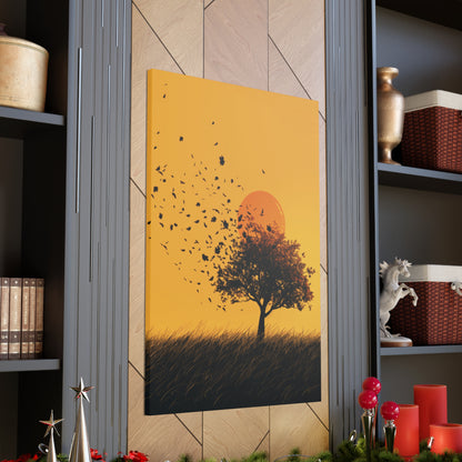 Leafless Tree in a Golden Sunset Digital Illustration Canvas Gallery Wraps