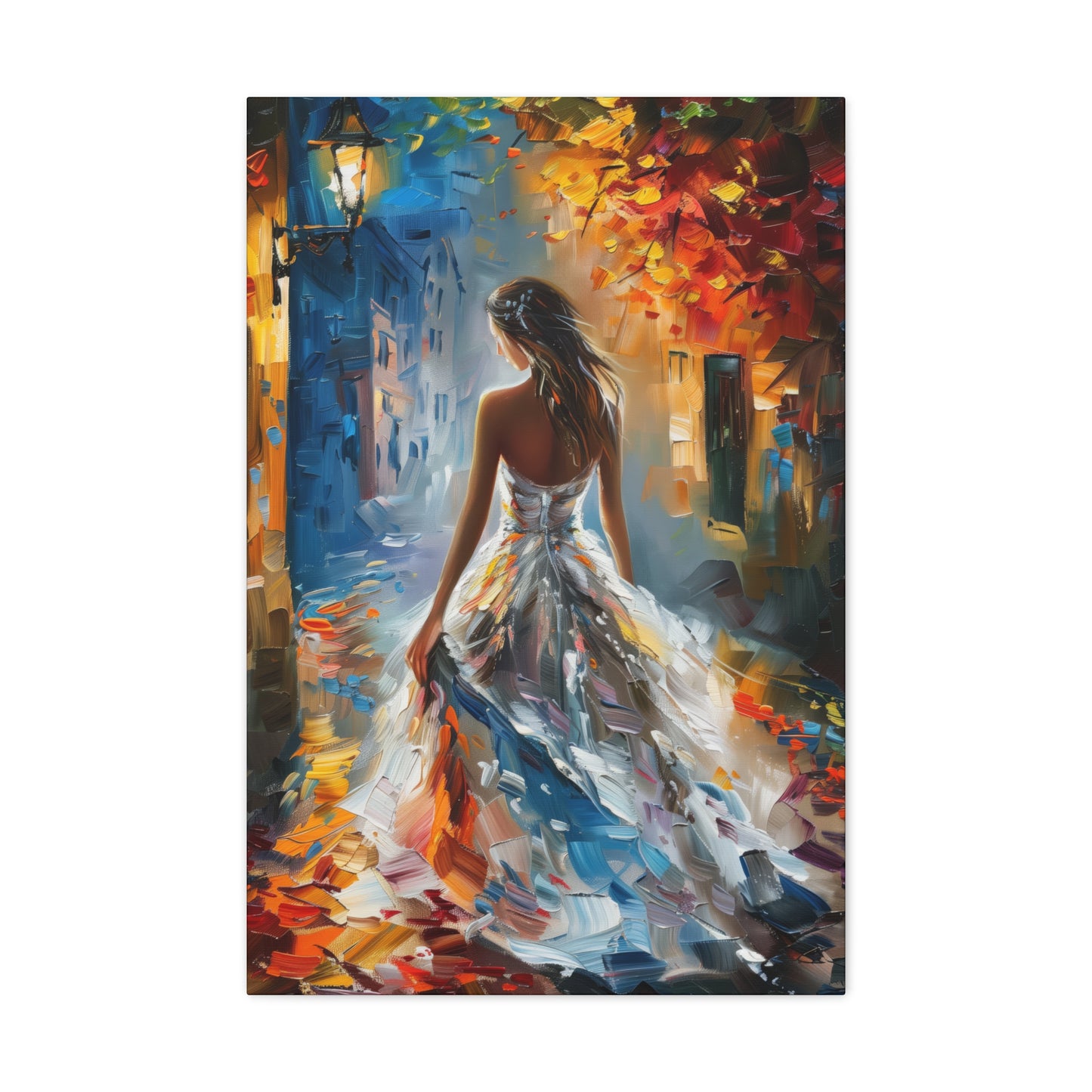 Bride walking in the streets - Leonid Afremov Style Digital Print Canvas Gallery Wraps