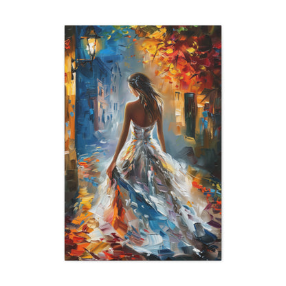 Bride walking in the streets - Leonid Afremov Style Digital Print Canvas Gallery Wraps