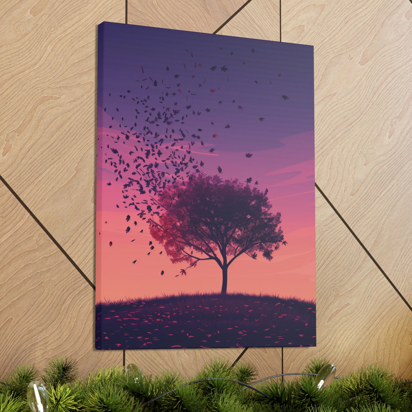 Tree in a Purple Sunset Digital Illustration Canvas Gallery Wraps