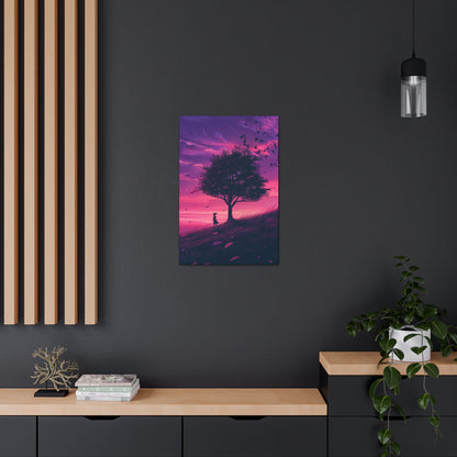 Tree in a Purple Sunset Digital Illustration Canvas Gallery Wraps