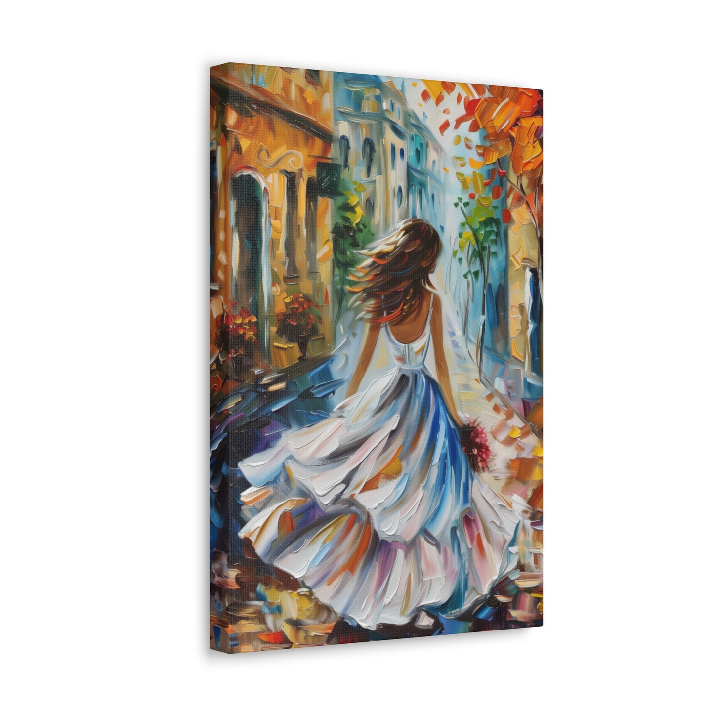 Bride walking in the medieval streets - Leonid Afremov Style Digital Print Canvas Gallery Wraps