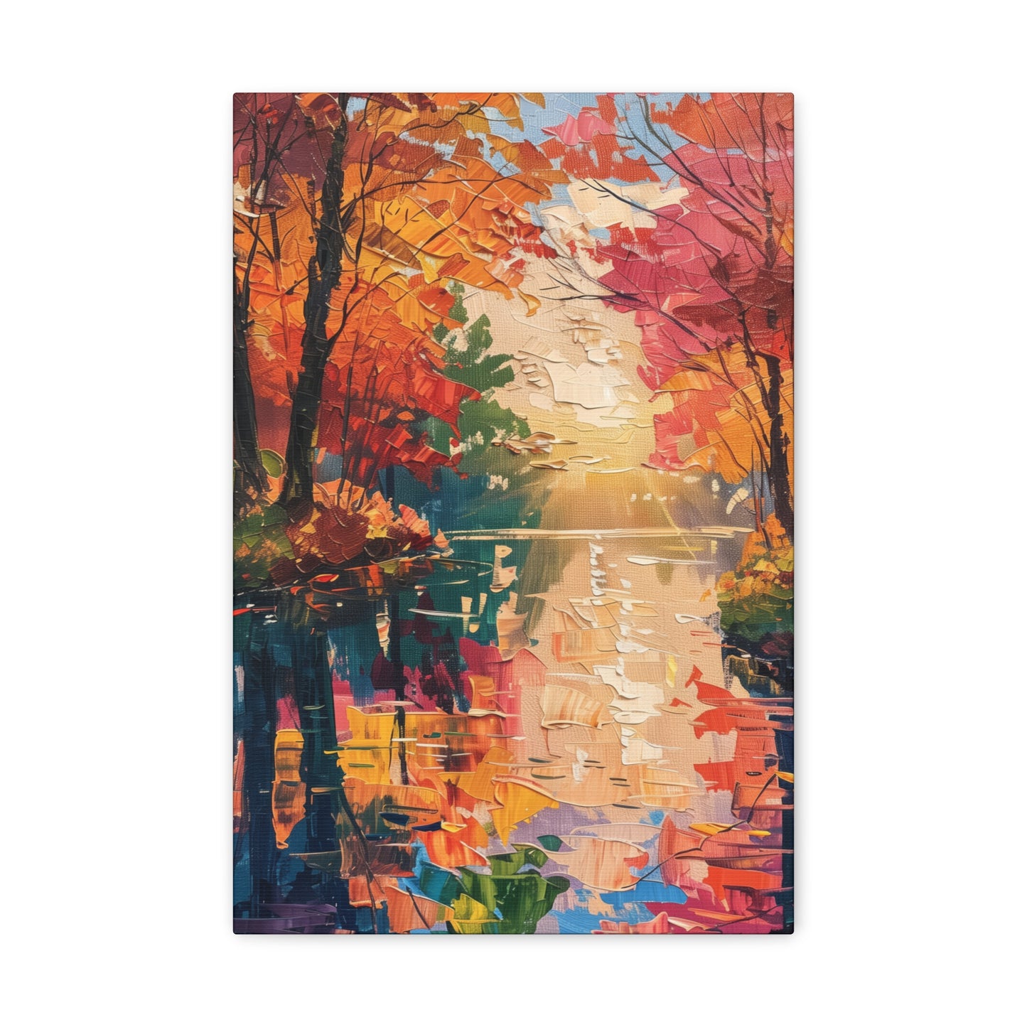 Lake in a Autumn Forest - Claude Monet Style Digital Print Canvas Gallery Wraps