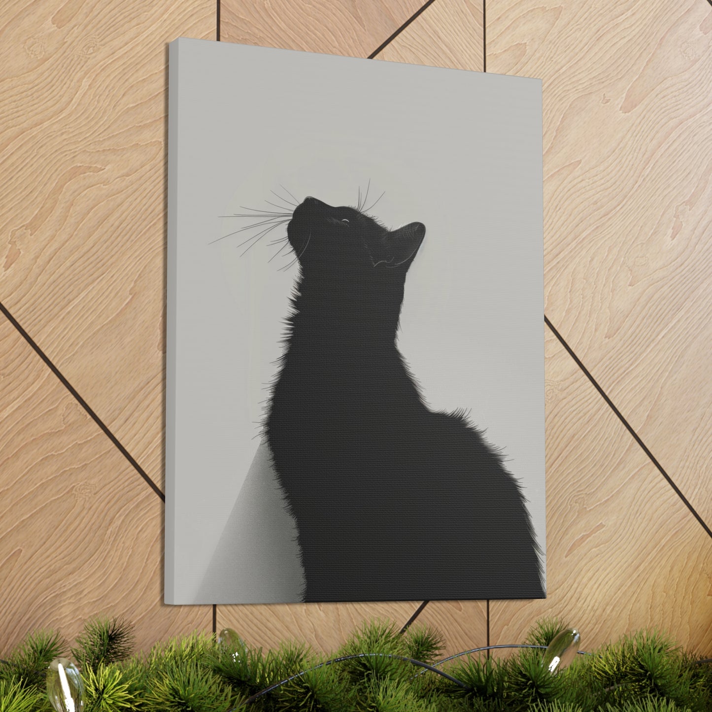 Black Cat Looking Up Digital Illustration Canvas Gallery Wraps