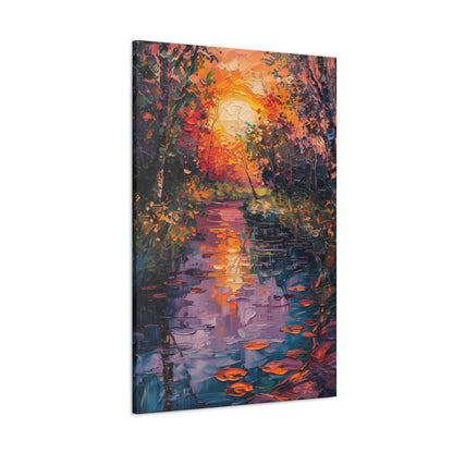 Pond in a Forest - Claude Monet Style Digital Print Canvas Gallery Wraps