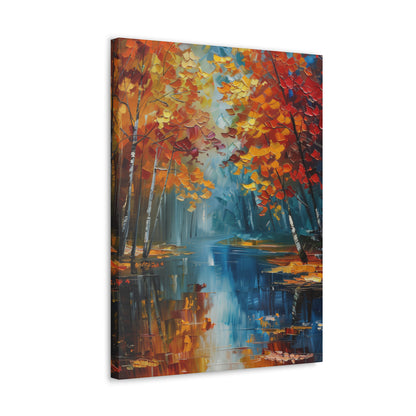 a river flows through autumn forest - Leonid Afremov Style Digital Print Canvas Gallery Wraps