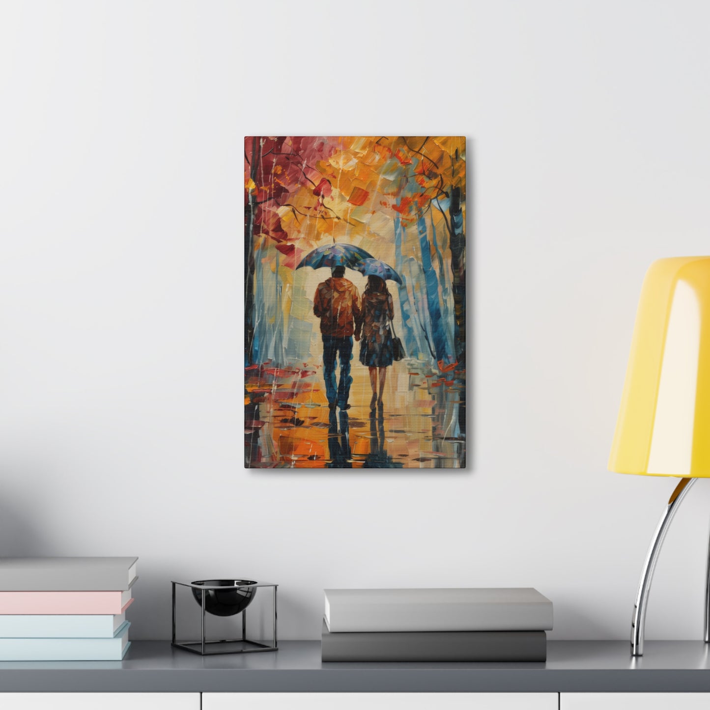 couple walking on the street with umbrella - Leonid Afremov Style Digital Print Canvas Gallery Wraps