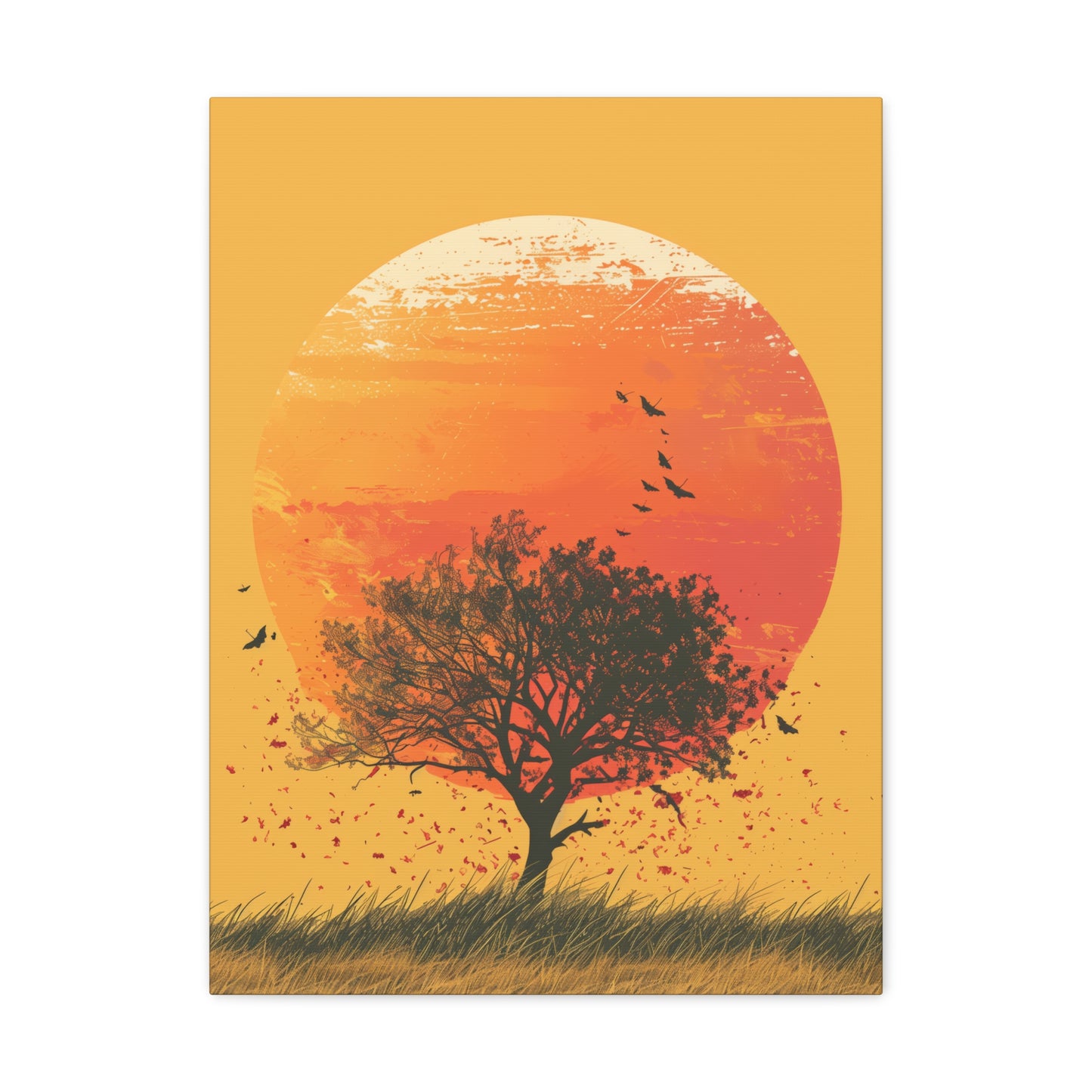 Tree in a Golden Sunset Digital Illustration Canvas Gallery Wraps