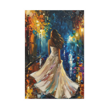 bride walking in the streets - Leonid Afremov Style Digital Print Canvas Gallery Wraps