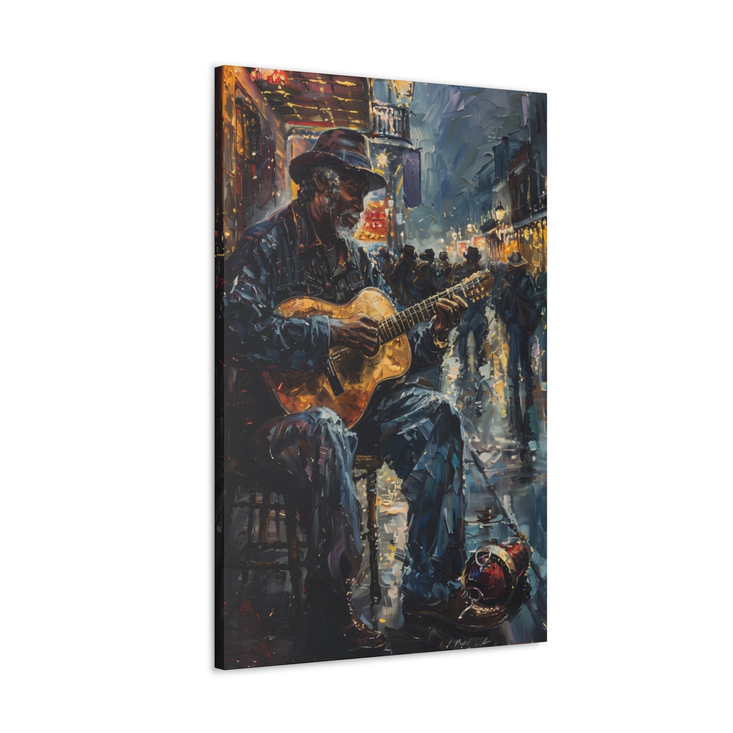 Man Playing Guitar on the Street - Rembrandt Style Digital Oil Painting Canvas Gallery Wraps