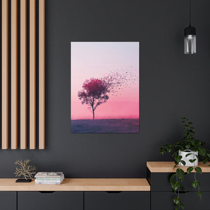 Tree in a Purple Sunset Digital Illustration Canvas Gallery Wraps