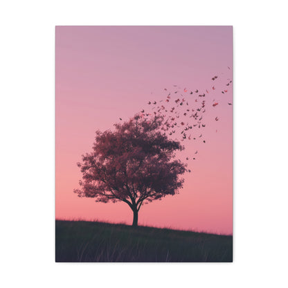 Tree in a Purple Sunset Digital Illustration Canvas Gallery Wraps