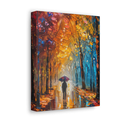 man walking through forest road with umbrella - Leonid Afremov Style Digital Print Canvas Gallery Wraps