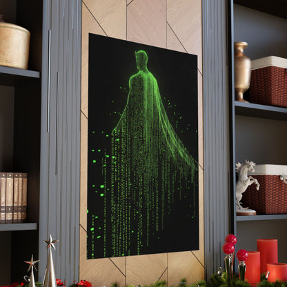 Neon Code Guardian: 3D Glitch Superman Matrix Effect - Digital Illustration Matte Vertical Poster