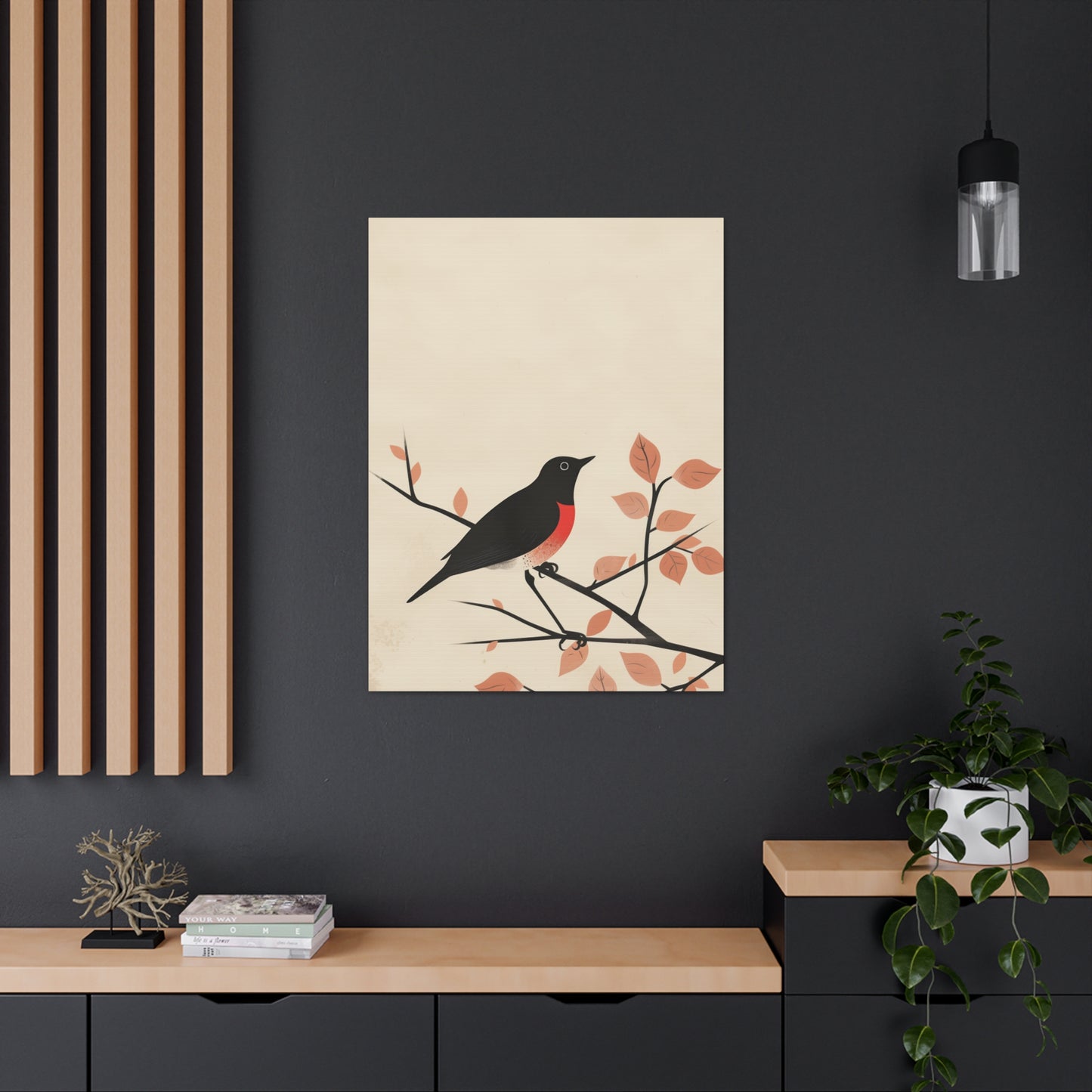 Bird siting on a tree branch Digital Illustration Canvas Gallery Wraps