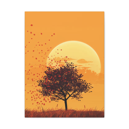 Tree in a Golden Sunset Digital Illustration Canvas Gallery Wraps