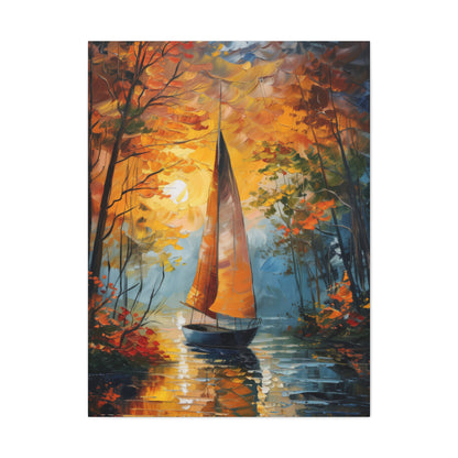 A Boat Sailing Through the Wild River - Leonid Afremov Style Digital Oil Painting Canvas Gallery Wraps