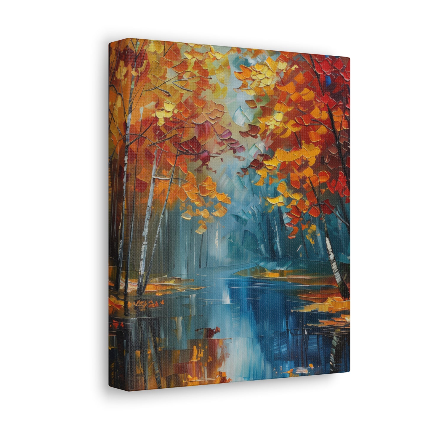 a river flows through autumn forest - Leonid Afremov Style Digital Print Canvas Gallery Wraps