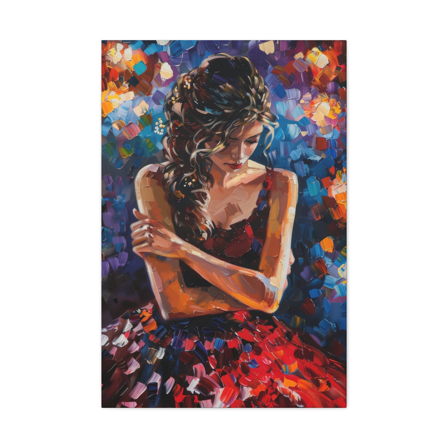 Girl with red dress - Leonid Afremov Style Digital Print Canvas Gallery Wraps