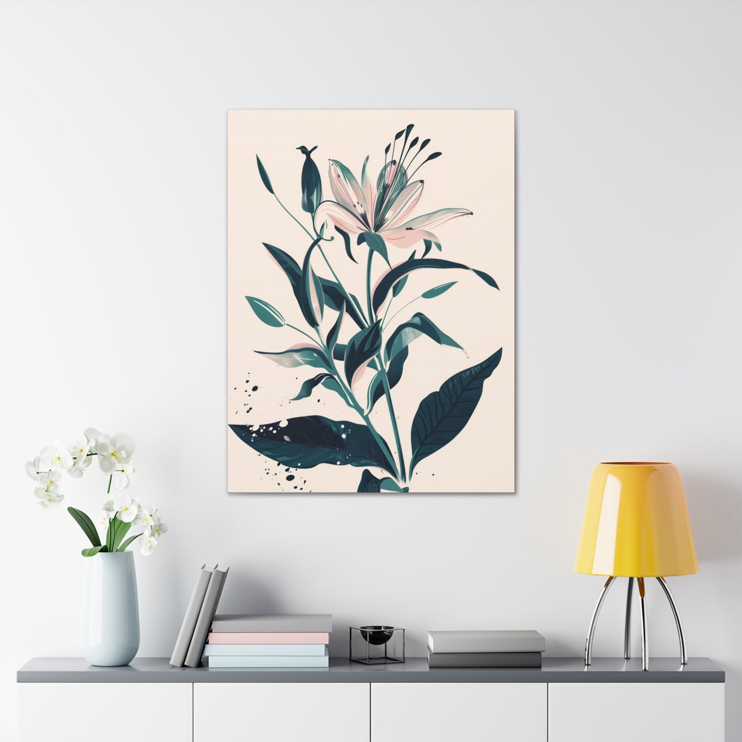 Lily Plant with Flowers - Illustration Canvas Gallery Wraps