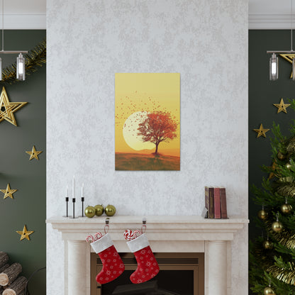 Red Tree in a Golden Sunset Digital Illustration Canvas Gallery Wraps