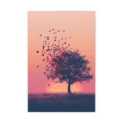 Tree in a Golden Sunset Digital Illustration Canvas Gallery Wraps