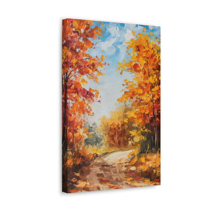 Road Through Autumn Forest - Leonid Afremov Style Oil Painting Canvas Gallery Wraps