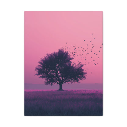 Tree in a Purple Sunset Digital Illustration Canvas Gallery Wraps