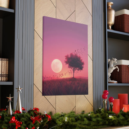 Tree in a Purple Sunset Digital Illustration Canvas Gallery Wraps